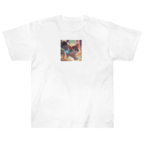 異能の力を放つ猫 ヘビーウェイトTシャツ