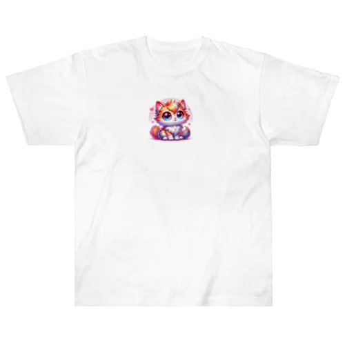 ふわふわ大目な可愛い猫 ヘビーウェイトTシャツ