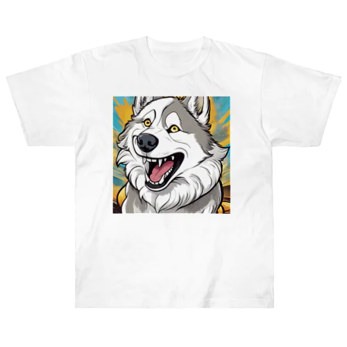 笑うハスキー犬 ヘビーウェイトTシャツ