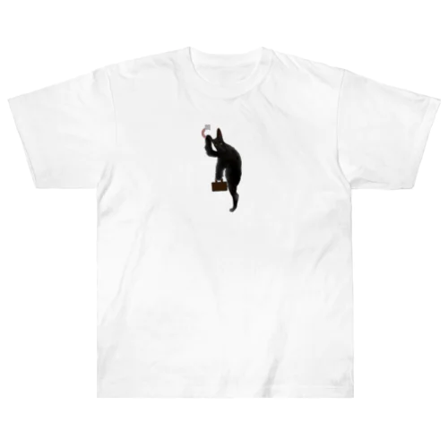 黒猫の通勤 ヘビーウェイトTシャツ