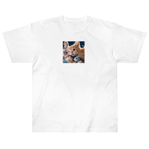 ぬいぐるみと猫ちゃんのショット ヘビーウェイトTシャツ