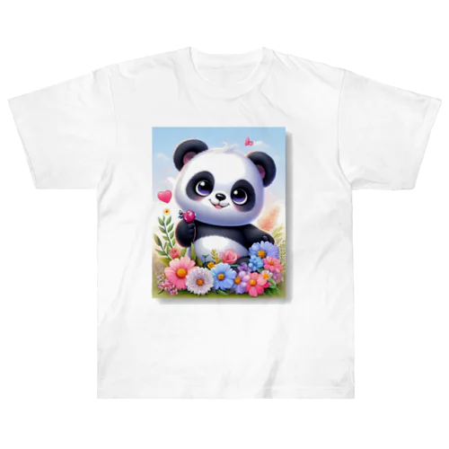 お花とパンダ ヘビーウェイトTシャツ