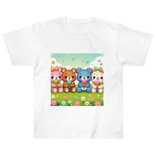 可愛いクマ４姉妹 ヘビーウェイトTシャツ