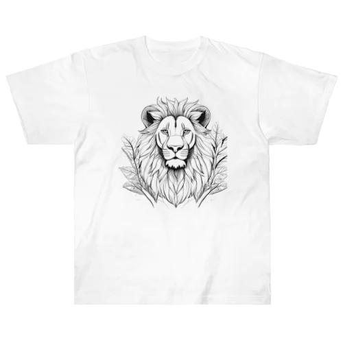 茂みからライオン　シンプル　線画 Heavyweight T-Shirt