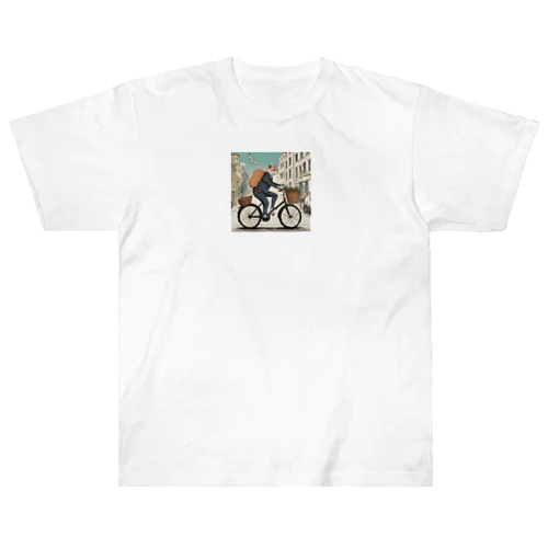 街中を自転車で走る猫のグッズです。 Heavyweight T-Shirt