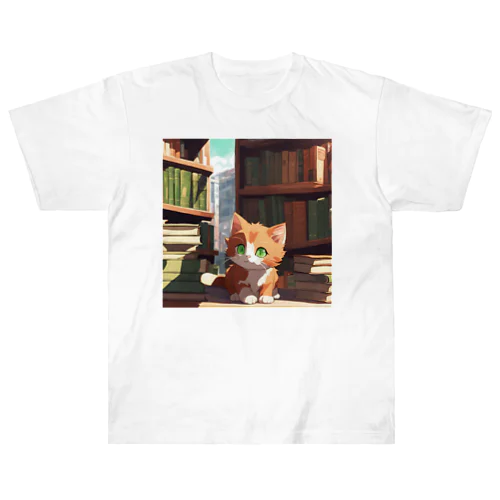 茶猫と本の部屋 ヘビーウェイトTシャツ