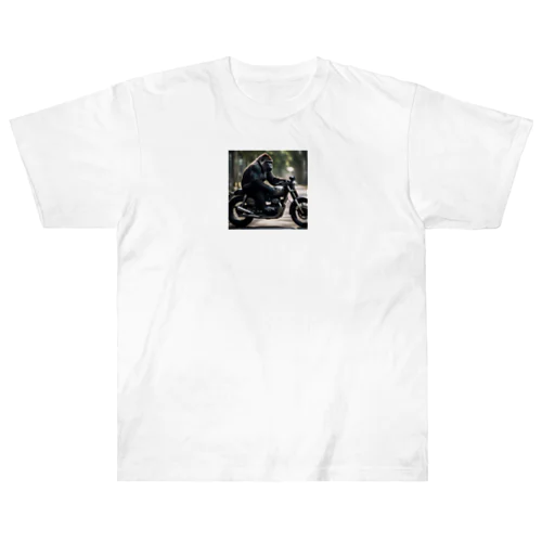 モーターバイクに乗るゴリラ ヘビーウェイトTシャツ