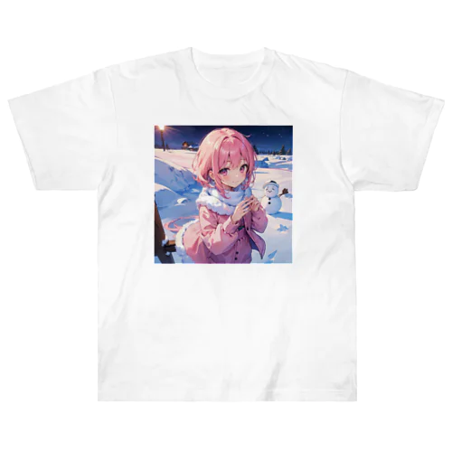 ピンク髪っ娘は雪だるま作りにご満悦!⛄ Heavyweight T-Shirt