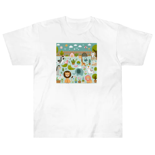 ワクワク動物園の愉快な仲間たち♪ Heavyweight T-Shirt