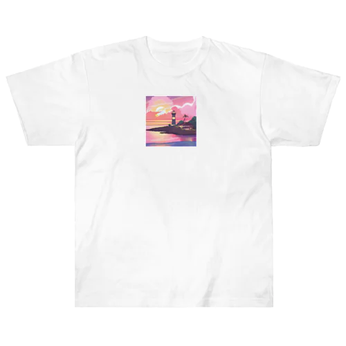 夕焼けに染まる離島の灯台 Heavyweight T-Shirt