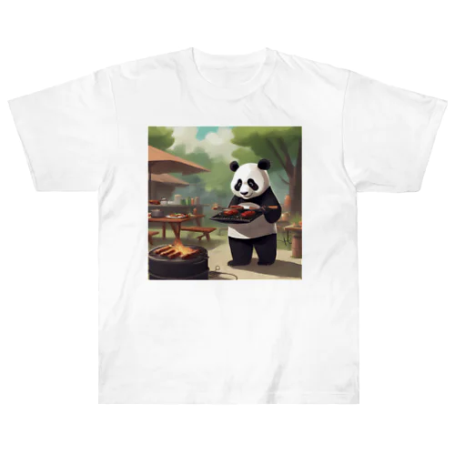 「食欲をそそるパンダが食事を運びます！」 Heavyweight T-Shirt