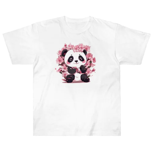 満開桜とパンダ ヘビーウェイトTシャツ