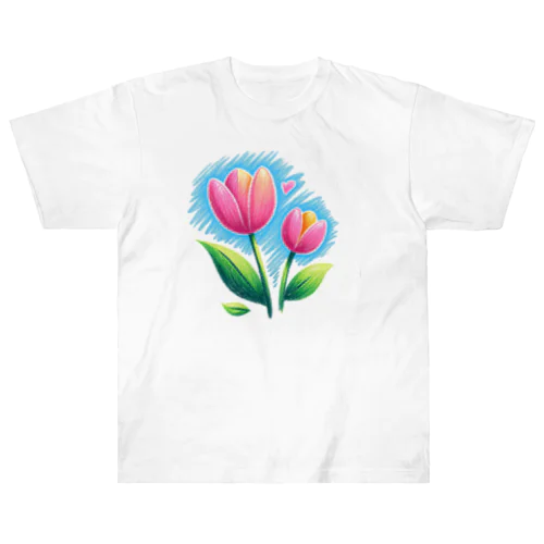 春の訪れを告げる、やわらかなチューリップの花々 ヘビーウェイトTシャツ
