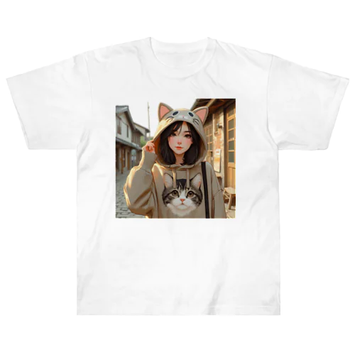 猫パーカーの女の子(4) Heavyweight T-Shirt