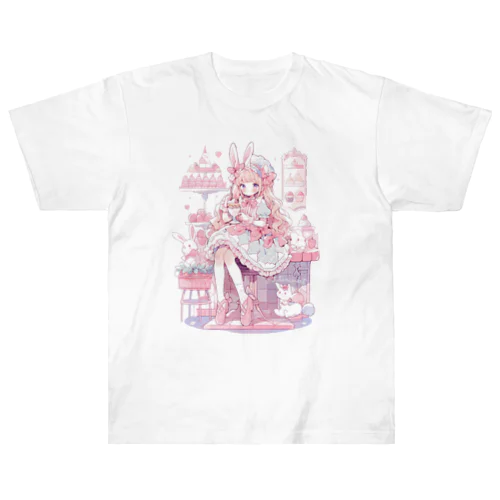 ゆめかわ☆うさぎcafeと、スイートな女の子♡ ヘビーウェイトTシャツ