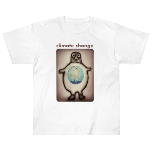 気候変動に危機感を感じる北極のペンギン ヘビーウェイトTシャツ
