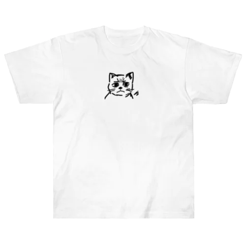 訝しげな顔の猫 ヘビーウェイトTシャツ