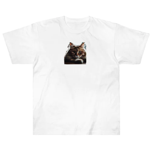 【にゃんにゃんにゃん記念】見つめる猫 ヘビーウェイトTシャツ