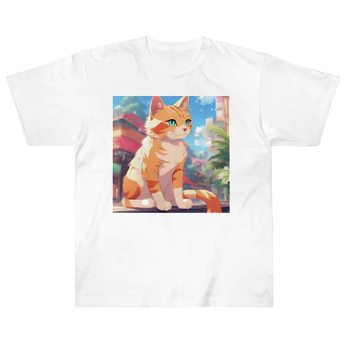 窓辺に佇む、かわいらしい猫ちゃんの姿🐱✨ ヘビーウェイトTシャツ
