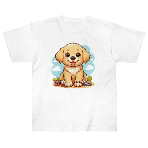 子犬の冒険☆ウキウキ子犬のゴールデンレトリーバー Heavyweight T-Shirt