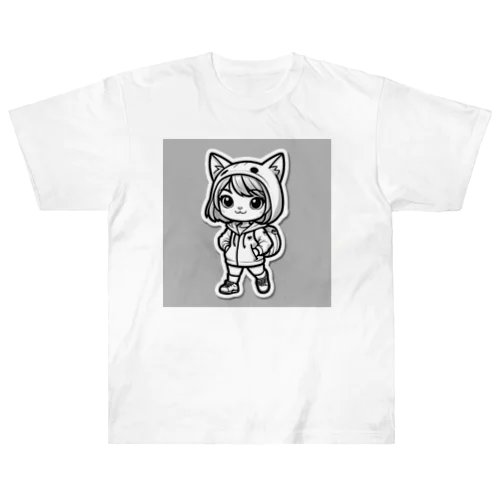 猫耳　パーカー　モノクロ ヘビーウェイトTシャツ