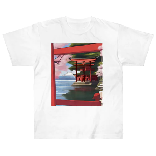 鳥居と桜 ヘビーウェイトTシャツ