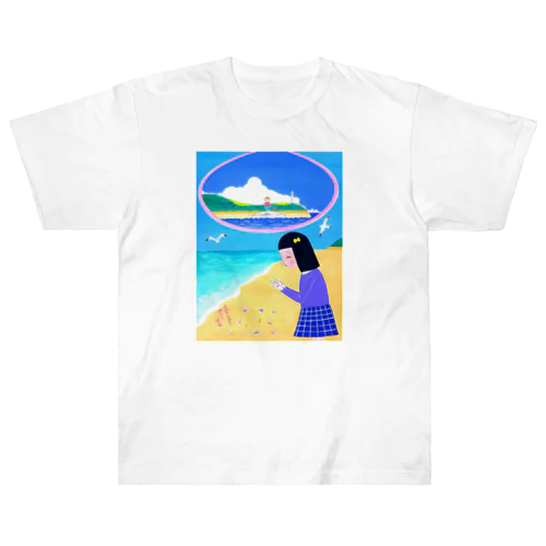 アートとメルヘンと創作の森　ノスタルジック絵画　秋野あかね作「遠き島を想いて」 Heavyweight T-Shirt
