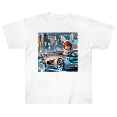 ユサユサしながら未来の車で未来都市をドライブ Heavyweight T-Shirt