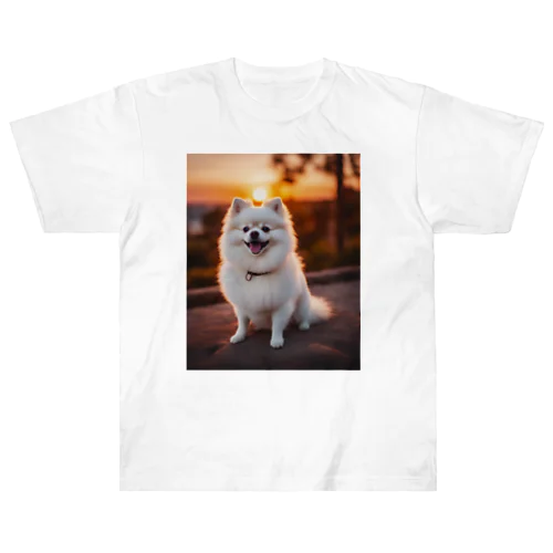 夕日とポメラニアン Heavyweight T-Shirt