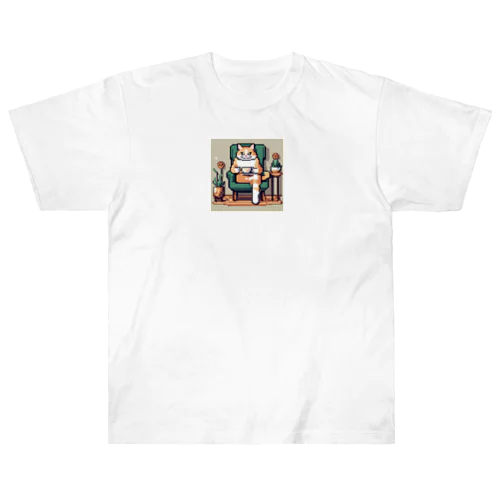 ドット猫　ティータイム Heavyweight T-Shirt