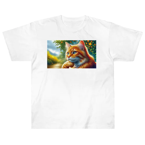 トラ猫Thinking Time Heavyweight T-Shirt