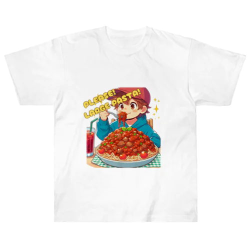 パスタを楽しむ男の子 ヘビーウェイトTシャツ