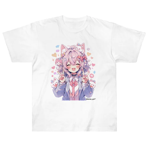 【@Anime_girl*】オリジナル イラスト Pixel art cat girls Heavyweight T-Shirt