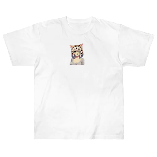 ベンガルキャットを女の子にしたイラスト ヘビーウェイトTシャツ