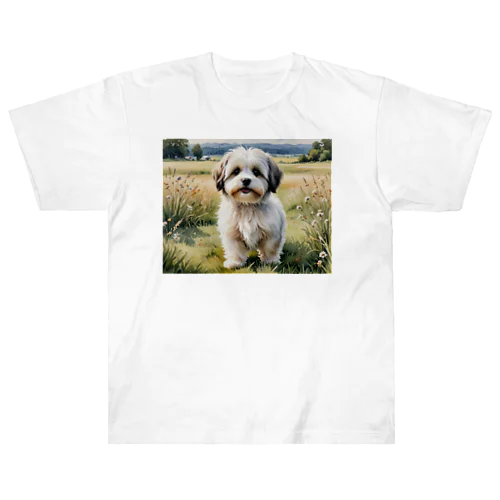 ハバニーズ　Havanese　水彩画風 ヘビーウェイトTシャツ