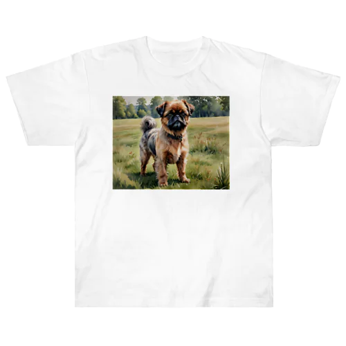 ブリュッセル・グリフォン　Brussels Griffon　水彩画風 ヘビーウェイトTシャツ