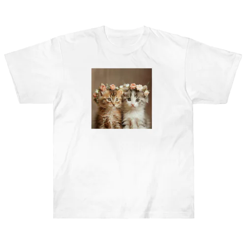 花のティアラをつけた子猫達　ラフルール　1859 ヘビーウェイトTシャツ