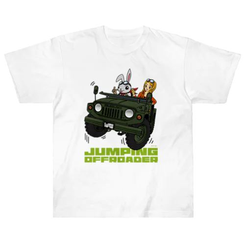 JUMPING OFFROADER 05 二代目ジムニーに乗るウサギと女の子 ヘビーウェイトTシャツ