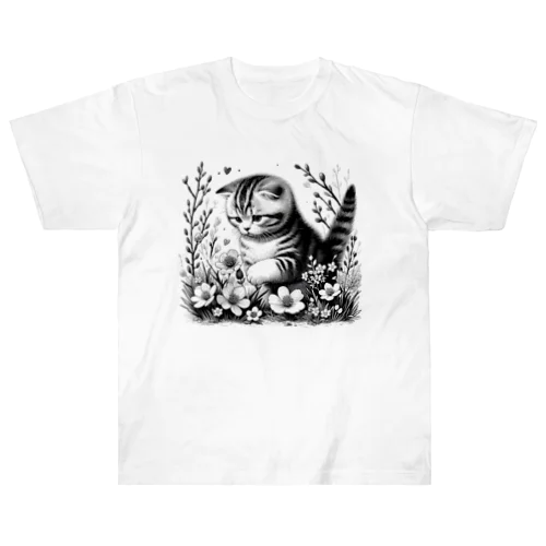 春の子猫のスコティッシュフォールド Heavyweight T-Shirt