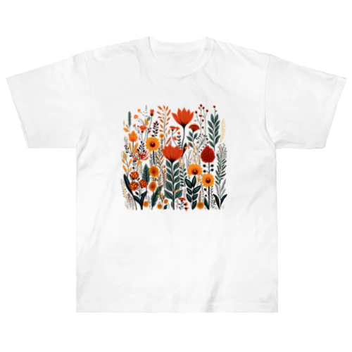 ヴィンテージなボヘミアンスタイルの花柄　Vintage Bohemian-style floral pattern Heavyweight T-Shirt
