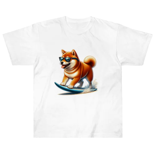 サーフィンするかわいい柴犬の子犬 Heavyweight T-Shirt