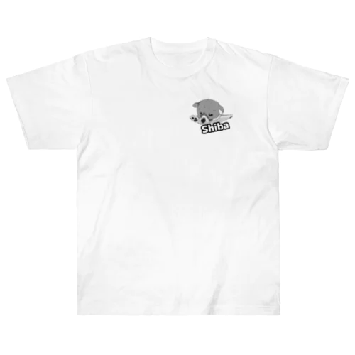 飛行機ポーズ　柴　モノクロ版 Heavyweight T-Shirt
