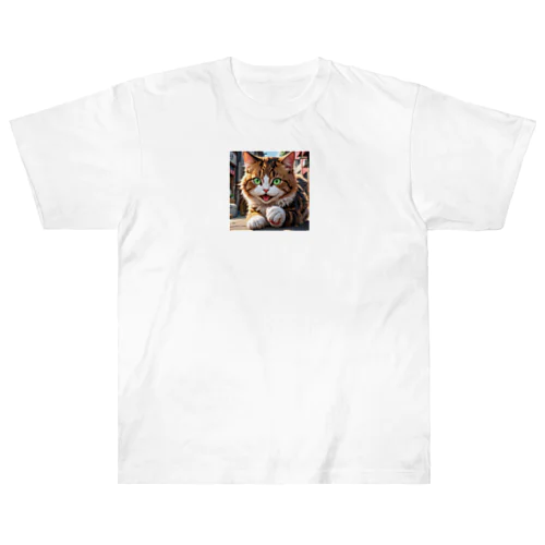 何かしようとしてる猫 ヘビーウェイトTシャツ