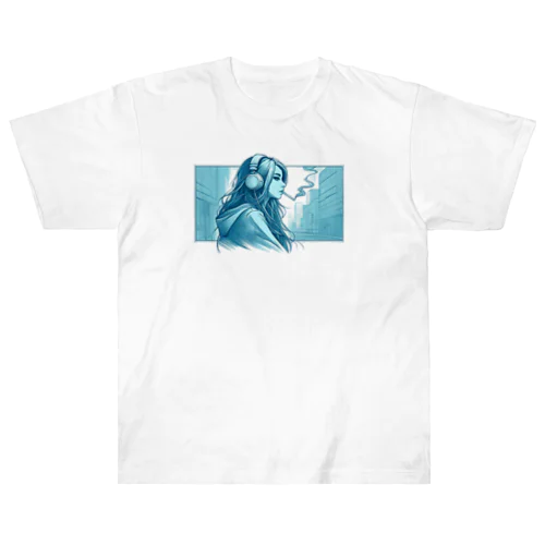 a girl smoking a cigarette. Heavyweight T-Shirt