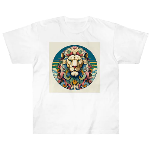 浮世絵風　ライオン（顔）"Ukiyo-e style lion (face)."  "浮世繪風格的獅子（臉）。" ヘビーウェイトTシャツ