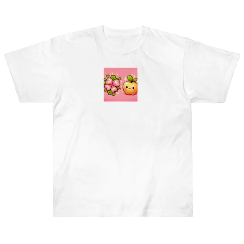 恋愛運アップの金のリンゴとピンクのクローバー ヘビーウェイトTシャツ
