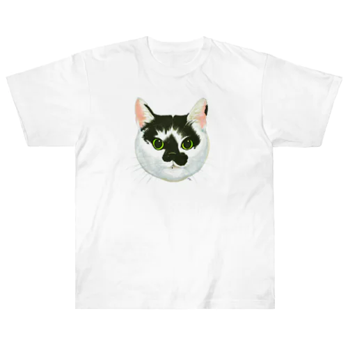 ねこさんのお顔（白黒ねこ） ヘビーウェイトTシャツ