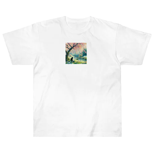 風景と猫1 Heavyweight T-Shirt