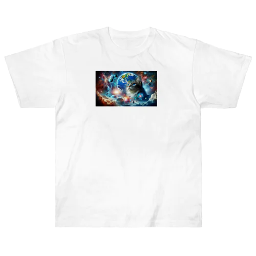 宇宙と一体化猫 ヘビーウェイトTシャツ