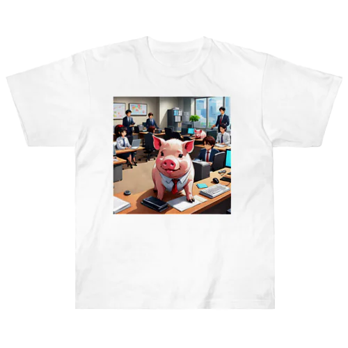 会社の組織改革を行うミニブタ Heavyweight T-Shirt